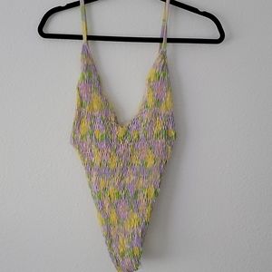ASOS Shirred Swimsuit in Floral Print